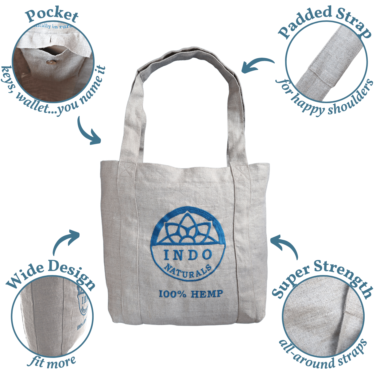 Indo Naturals - Wholesale Tote Bag - Women's - TOTE DAY BAG: 100% Hemp1