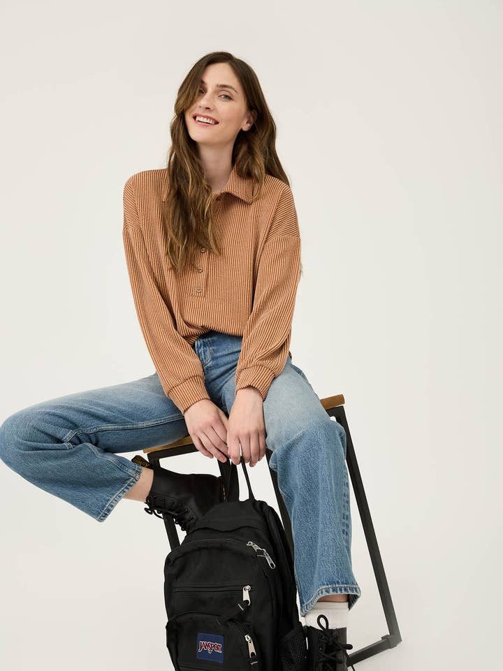 Blu Pepper - Wholesale Knit Top - Women's - PINSTRIPE COLLARED HALF BUTTON KNIT TOP17