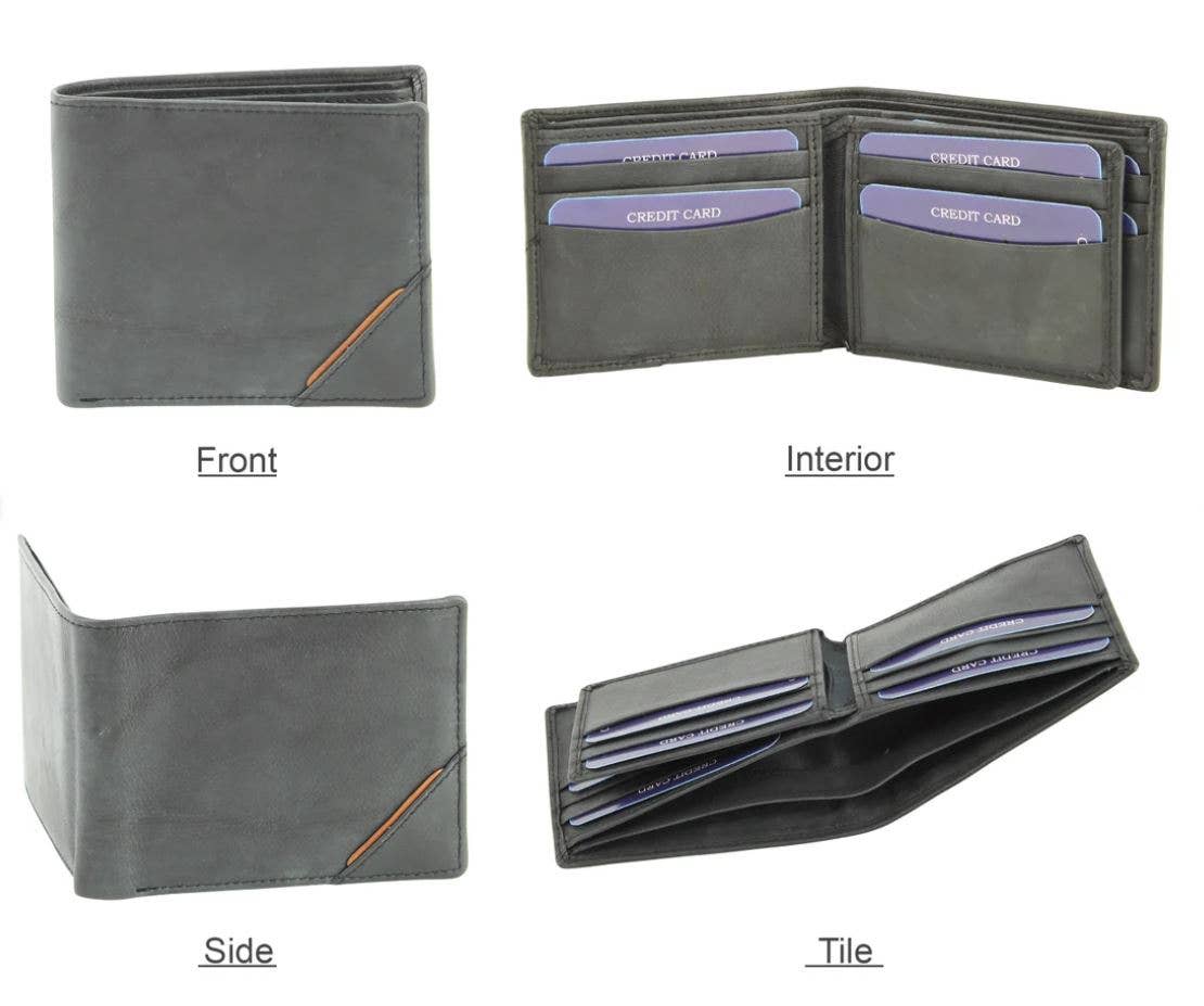 Leather Impressions Inc - Wholesale Wallet - Men's - RFID Bifold w/Center I.D. Flap & Corner Contrast Notch 1571514