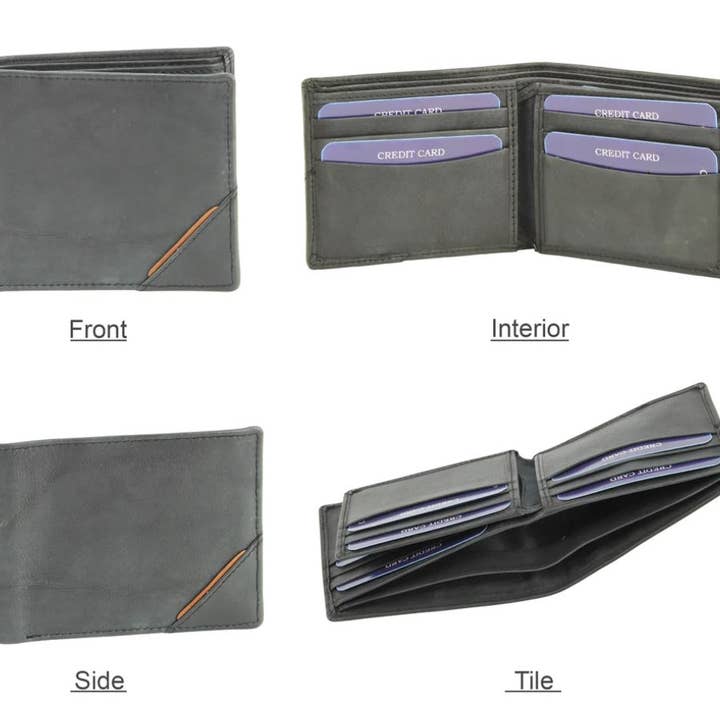 Leather Impressions Inc - Wholesale Wallet - Men's - RFID Bifold w/Center I.D. Flap & Corner Contrast Notch 1571514