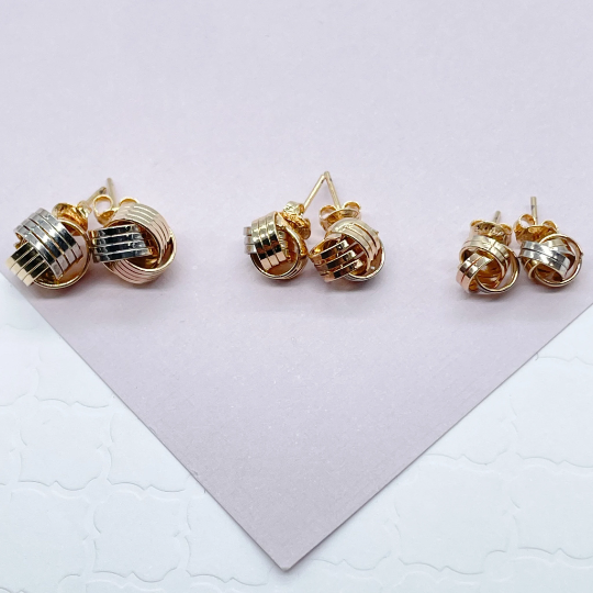 Milie – wholesale Stud/post earrings – 18k GF Tri Color Love Knot Stud Earrings2