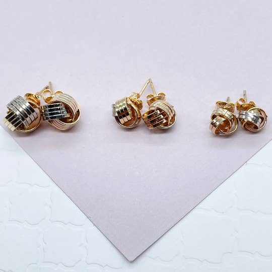 Milie - Wholesale Stud/Post Earrings - 18k Gold Filled Tri Color Love Knot Stud Earrings Sizes Small, Medium And Large And Jewelry Making Supplies3