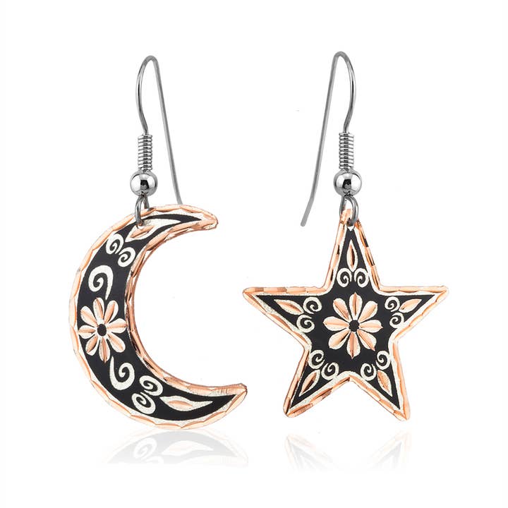 201 Moon and Star-Floral Design Earrings for wholesale by COPPER ARTS INC.