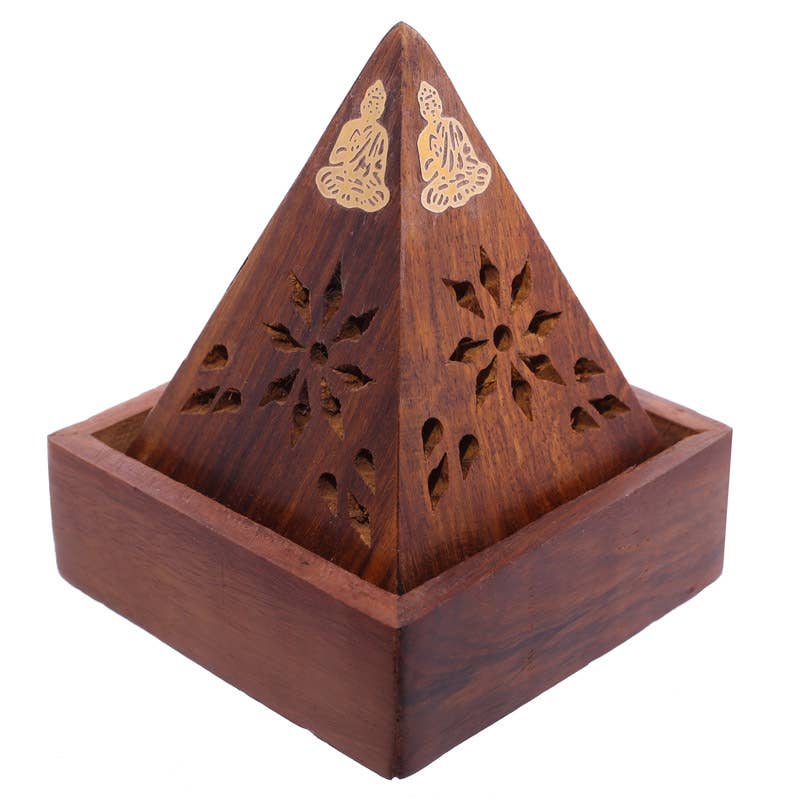 Puckator Ltd - Wholesale Incense Holder - Sheesham Wood Pyramid Incense Cone Burner Box with Buddha1