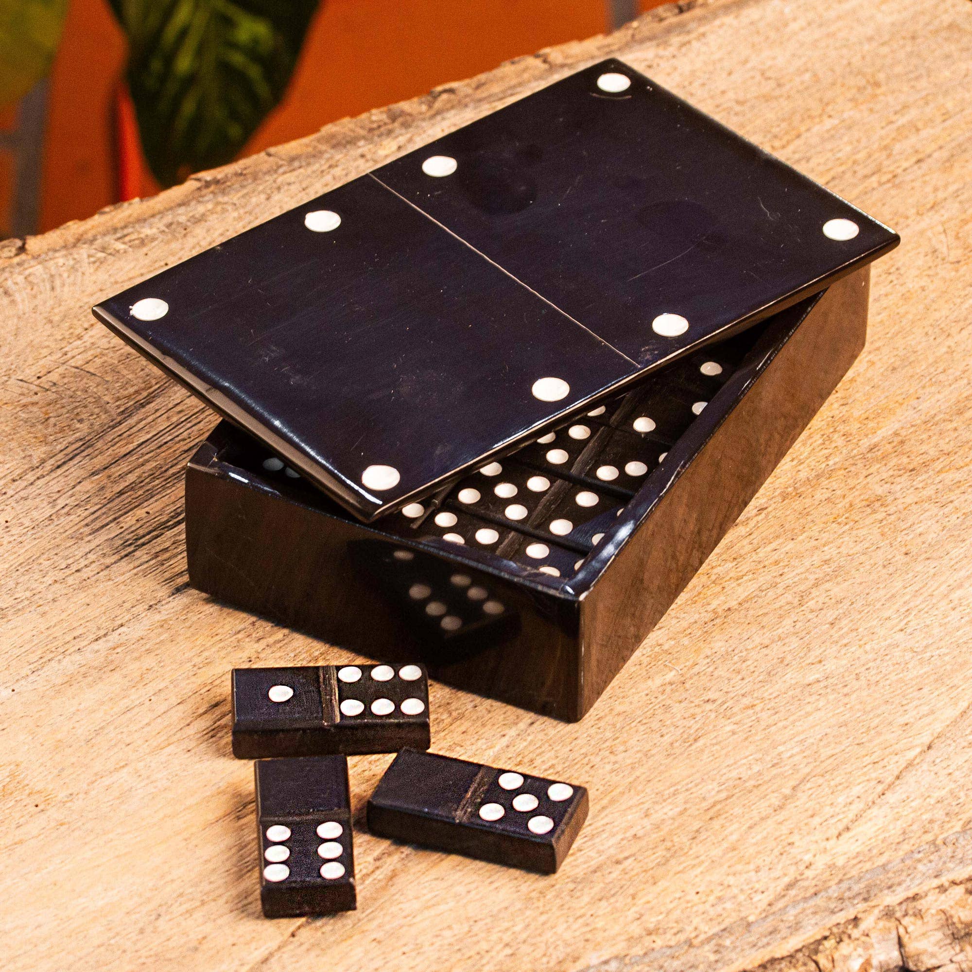 Black Novica Handmade Mexican Family Night Marble Domino Set for wholesale on Faire1
