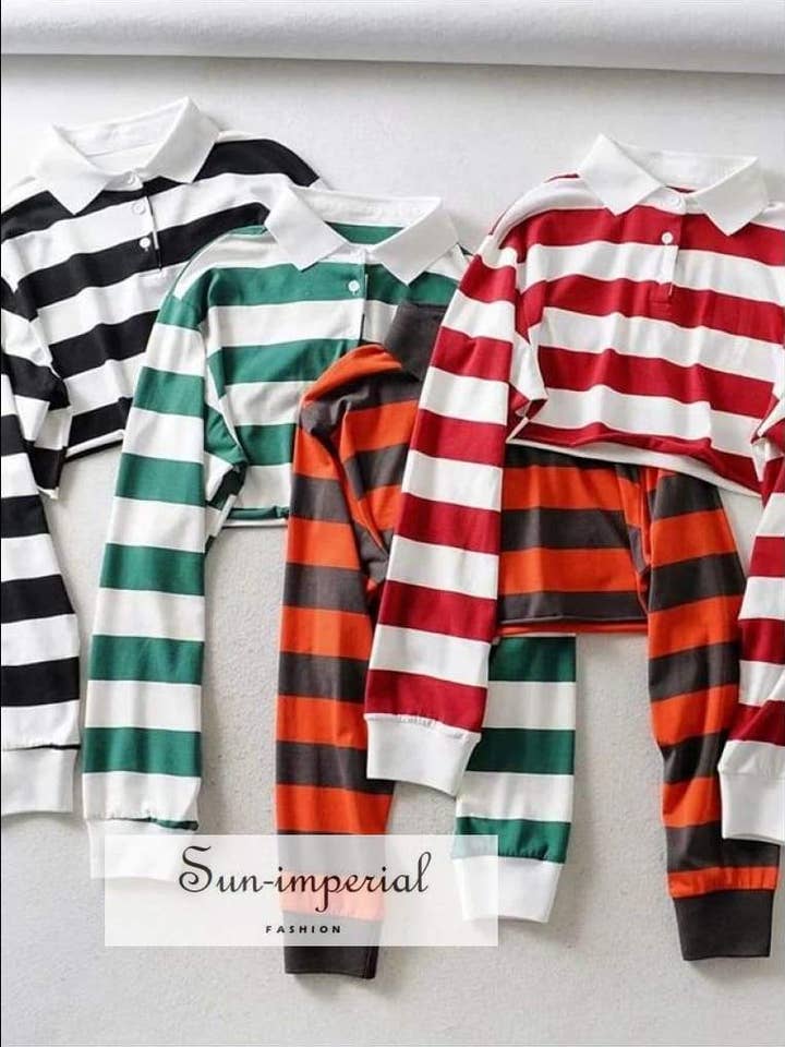 Sun-imperial Women Polo Collar Super Crop Striped for wholesale by Sun Imperial