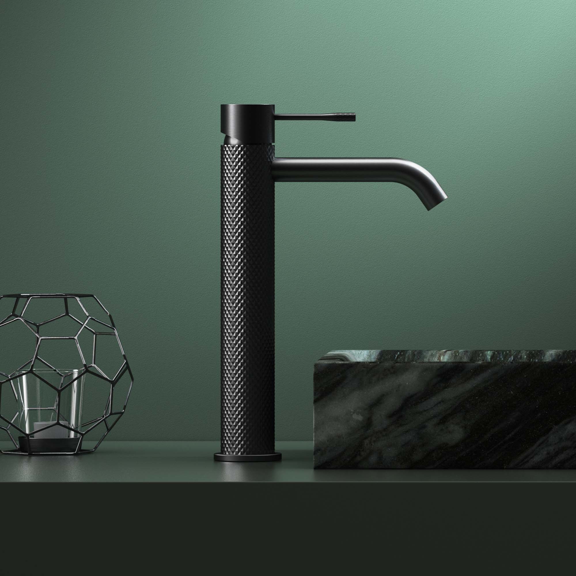 Stilform Handels GmbH - Venta al por mayor Conjunto de accesorios de baño - Grifo de lavabo Stilform serie Iconic versión alta en color gunmetal1