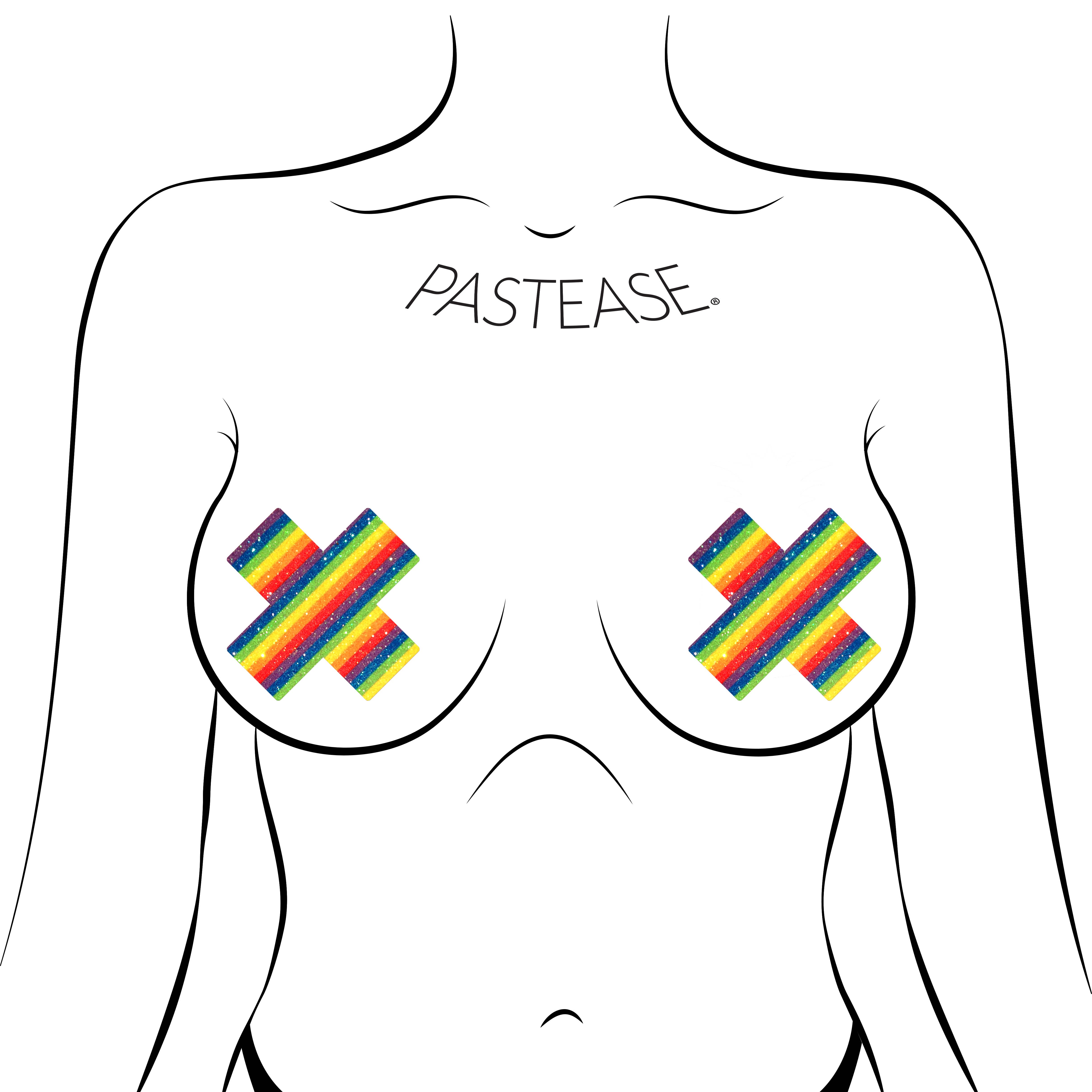 Pastease® – wholesale Bröstvårteklistermärken - Dam – Plus X: Glittrande Rainbow Cross Nippel Pasties av Pastease®2