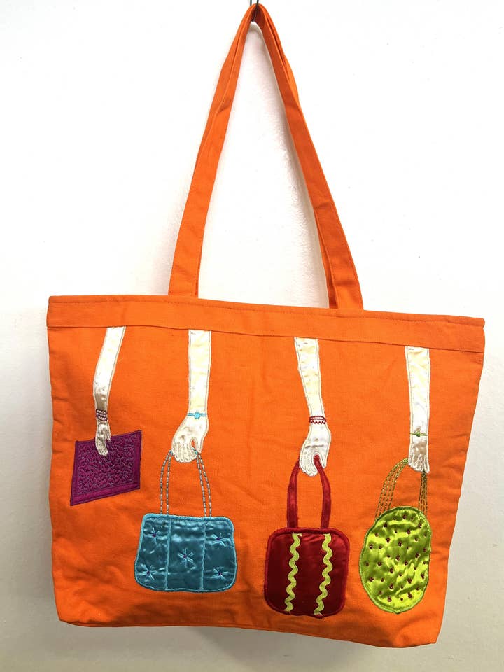 COTTON HANDBAG APPLIQUE LARGE TOTE for wholesale by Ricki designs