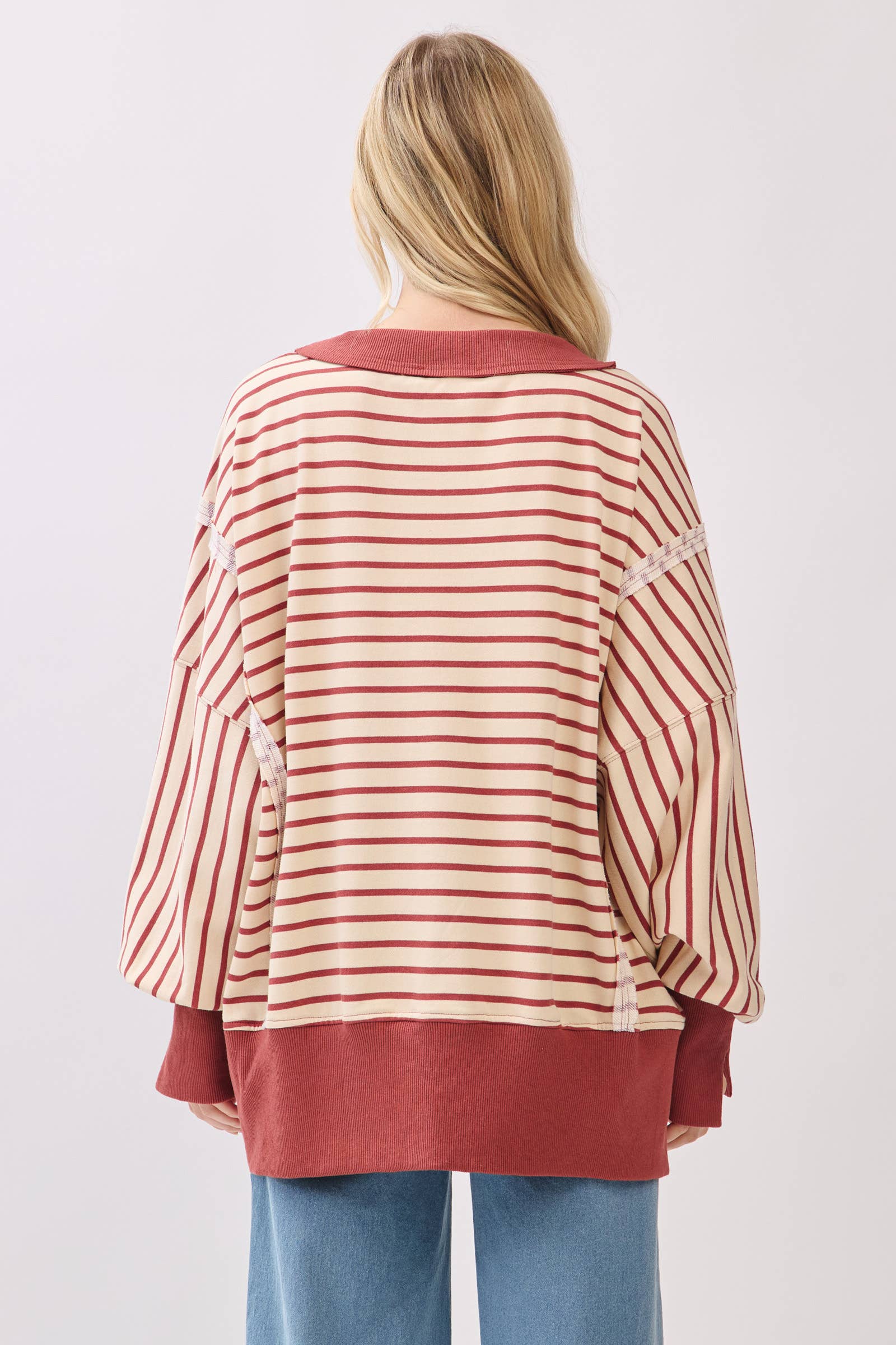 Sewn and Seen - Wholesale Sweatshirt - Women's - Striped Balloon Sleeve Terry Sweatshirt9