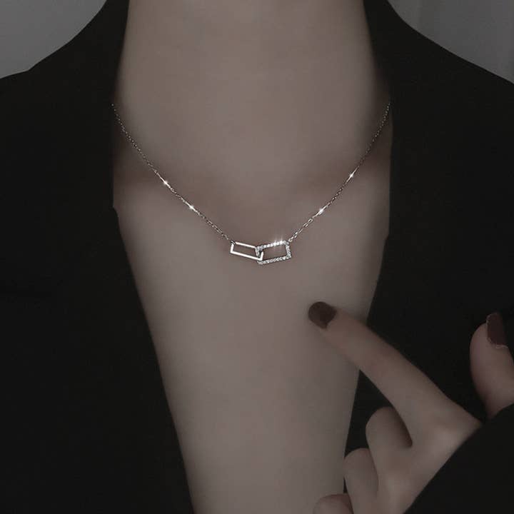 Perimade & Co. LLC - Wholesale Pendant/Charm Necklace - Interlock Rectangle Pendant Necklace in 925 Sterling Silver2