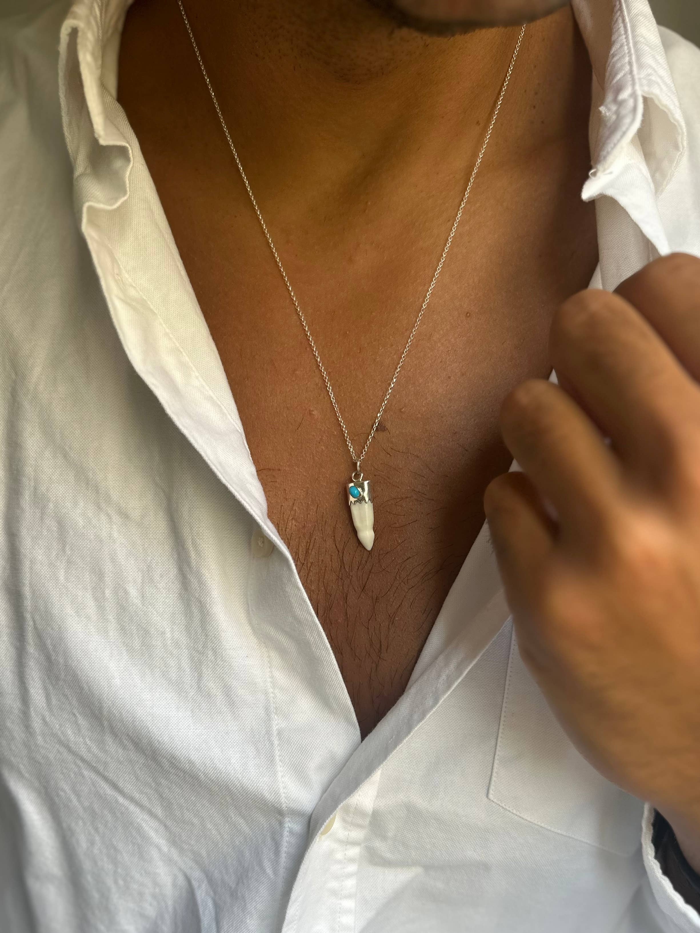 Christina Christi - Vente Colliers à pendentif - Collier à dents en argent pour homme, collier à chaîne en argent, os