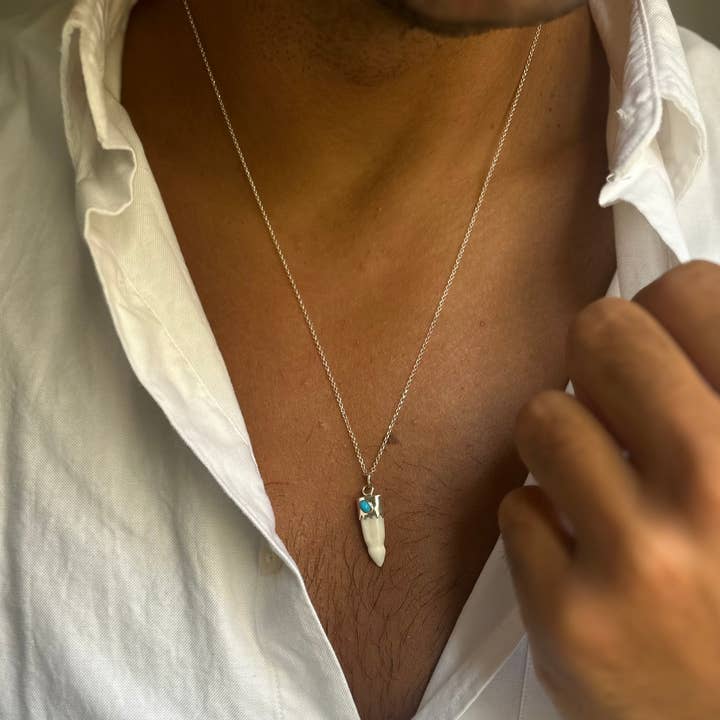 Christina Christi - Vente Colliers à pendentif - Collier à dents en argent pour homme, collier à chaîne en argent, os0