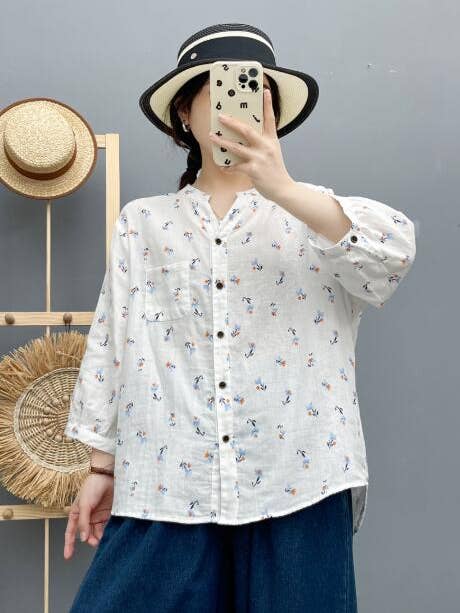 Blumenmuster-Hemd| Doppellagige Baumwoll-Voile-Bluse für den Großhandel von Whisper Mint