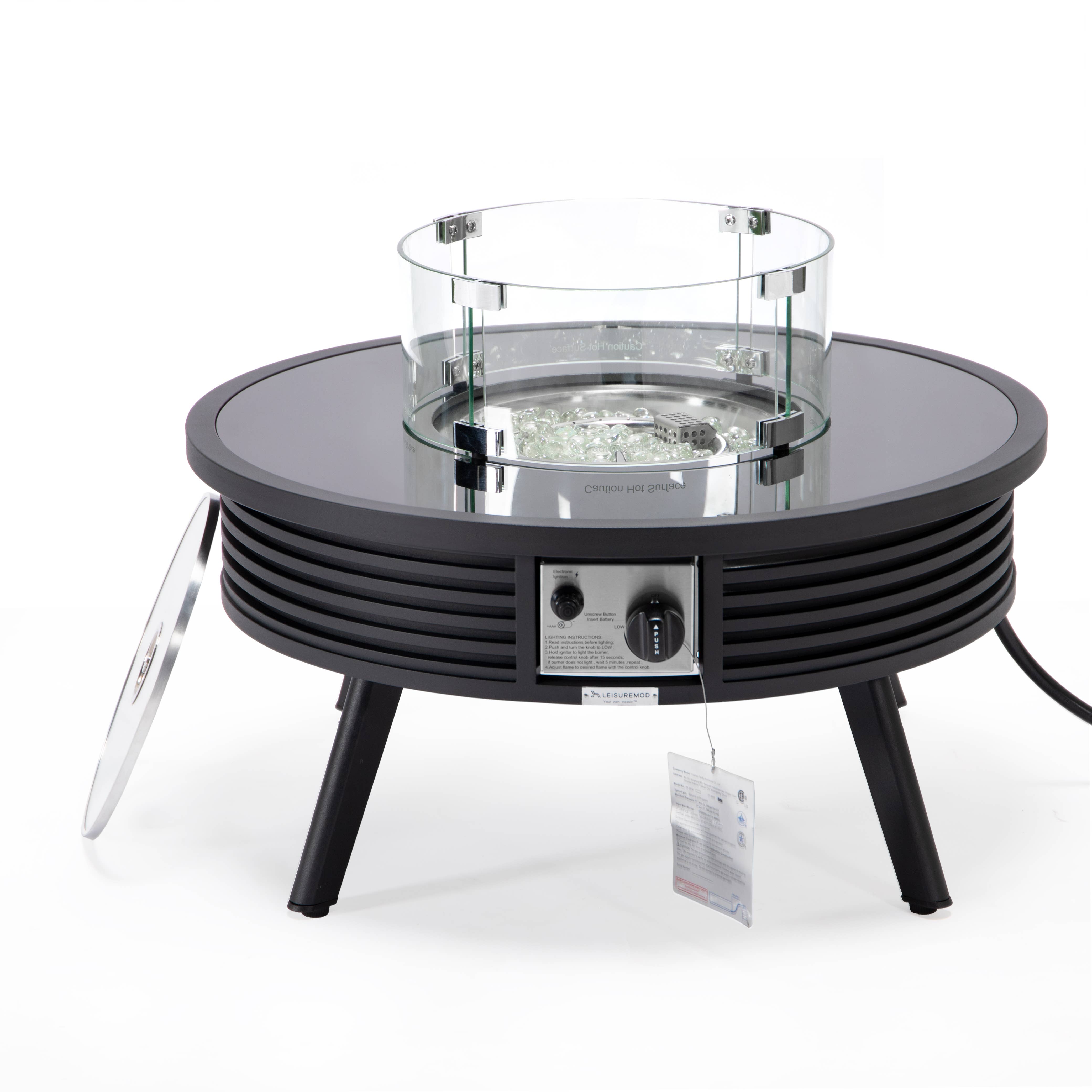 LeisureMod - Wholesale Fire Pit - Walbrooke Aluminum Propane Round Outdoor Fire Pit Table36