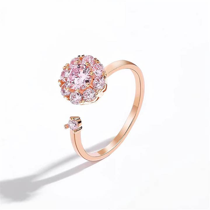 Perimade & Co. LLC - Wholesale Band/Stacked Ring - Purple Flower Anxiety Fidget Spinner Ring in Solid Copper