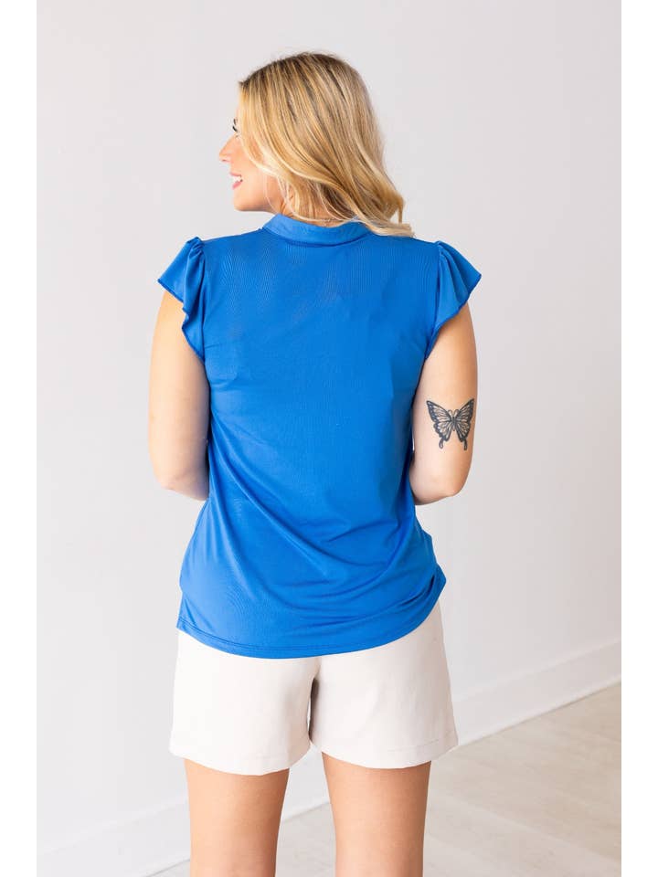 The Nicole V-Neck Top, Blue for wholesale on Faire