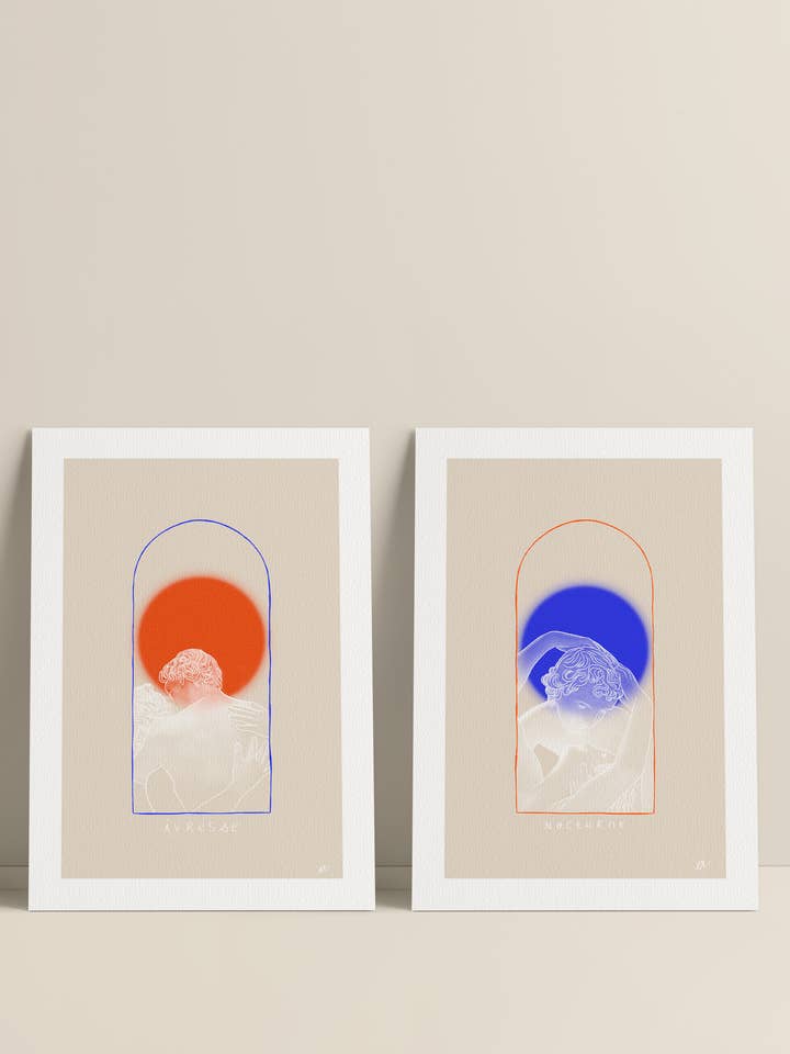 Diptych of illustrated posters “Nighttime Drunkenness” for wholesale by Edouard Rowehy