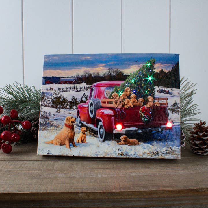 Glow Decor - Wholesale Christmas Decoration - A Puppy Christmas 8x6 Lighted Tabletop Canvas