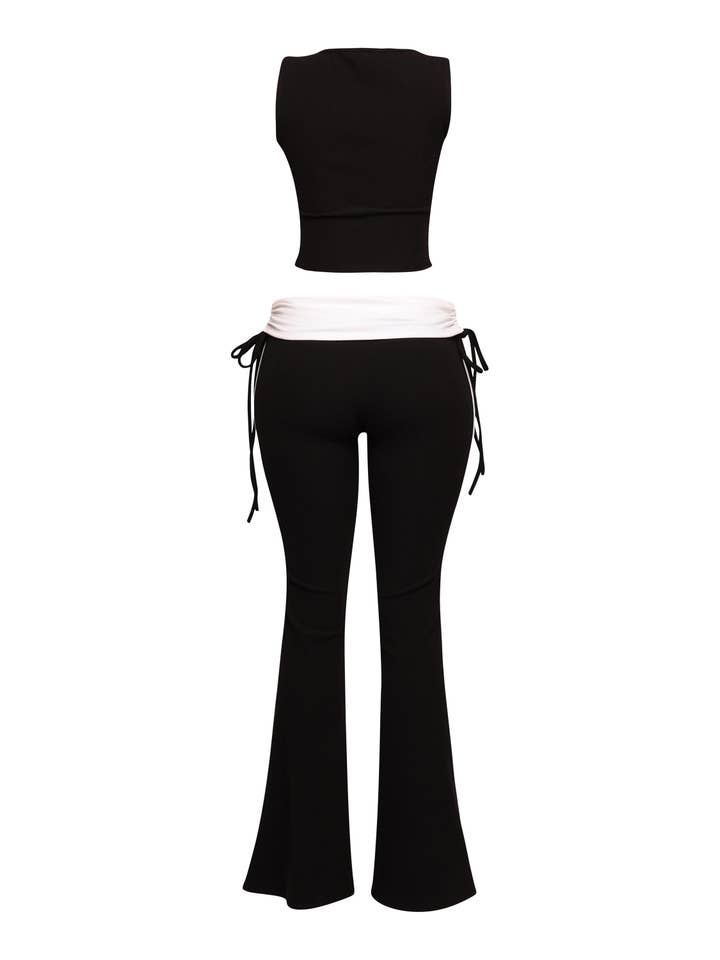 K Too - Wholesale Top & Pant Set (NOT Loungewear) - Women's - Color contrast top and foldover band pant set