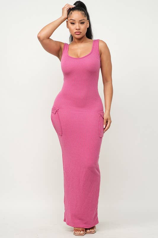 Boswell - Wholesale Dress - Women's - Pocket Detail Rib Long Dress6