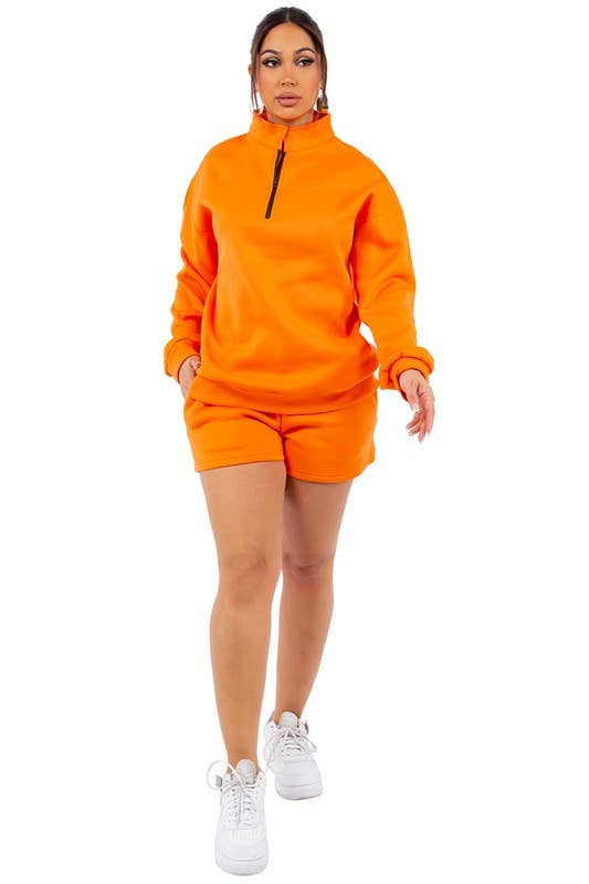 Orange WOMEN FASHION SWEATSHIRT AND SHORT SET for wholesale on Faire5