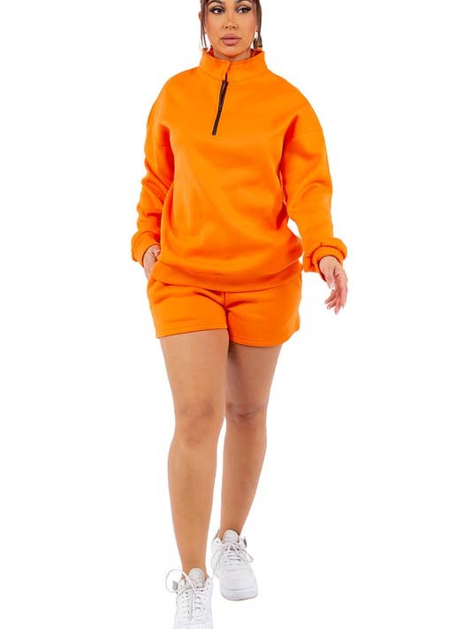 Orange WOMEN FASHION SWEATSHIRT AND SHORT SET for wholesale on Faire5