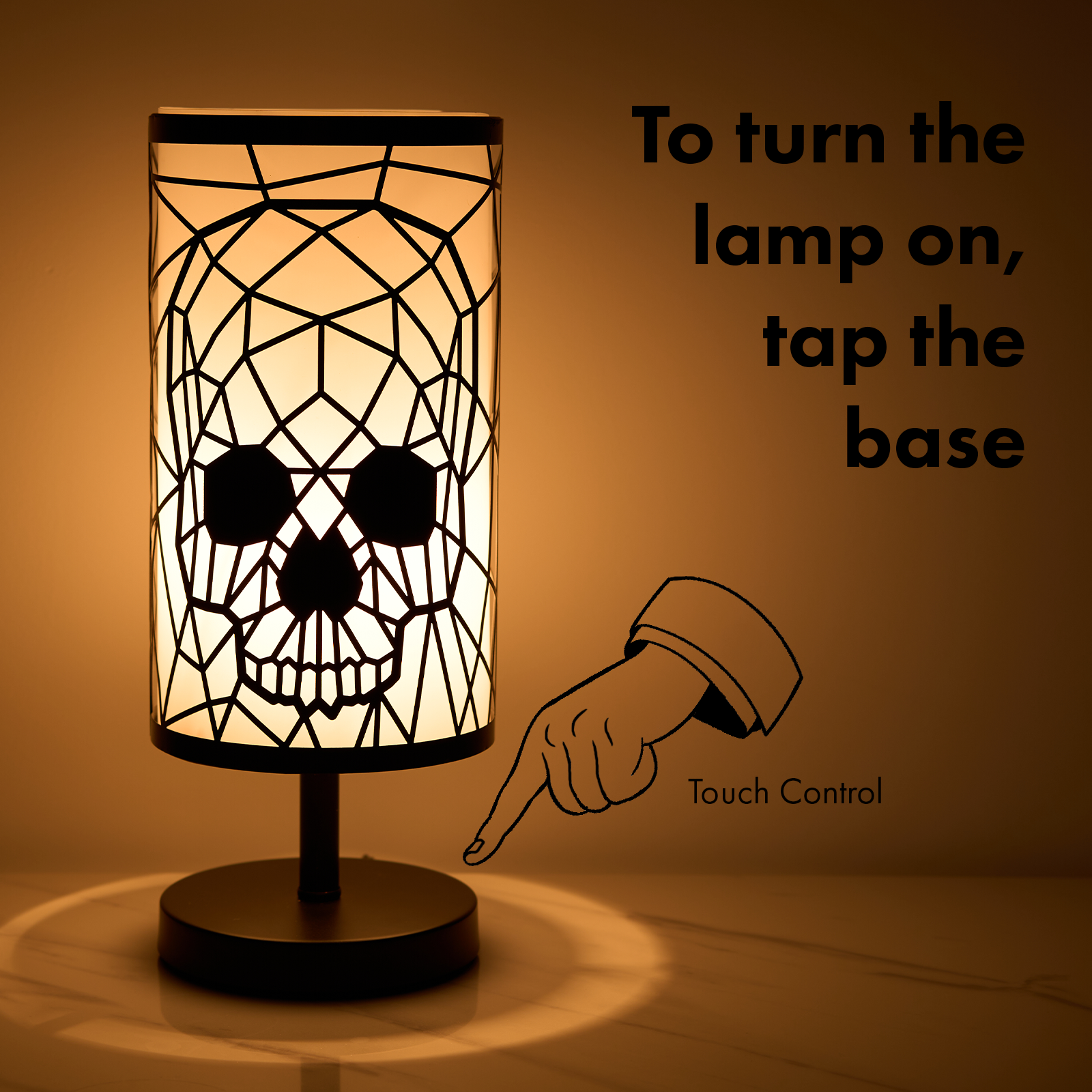 The Wine Savant /  Khen Glassware – Großhandel Akzent-/Schreibtischleuchte – Schwarze Totenkopflampe mit 3-fach dimmbarem Schalter, Halloween5