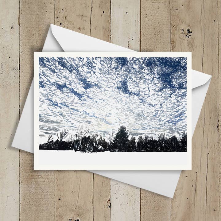 Big Sky Cold Field Note Card Greeting Single for wholesale by Russell Brandwein