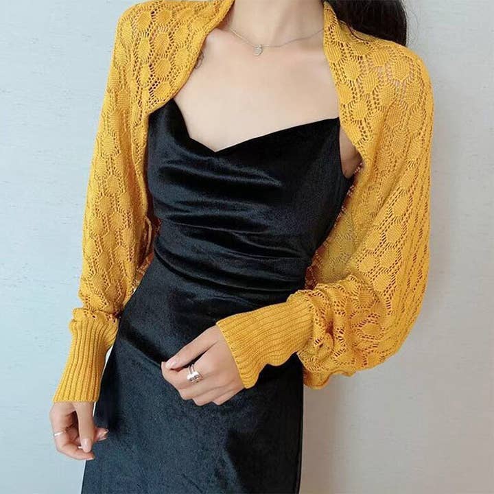 Fennco Styles - Vente Cardigan – femme - Boléro ajouré en crochet à manches longues17