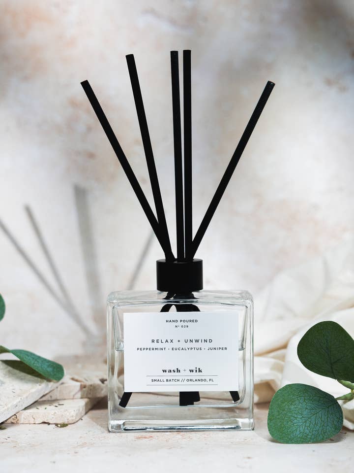 Relax and Unwind | Reed Diffuser | Clear Bottle with Reeds for wholesale by Wash and Wik