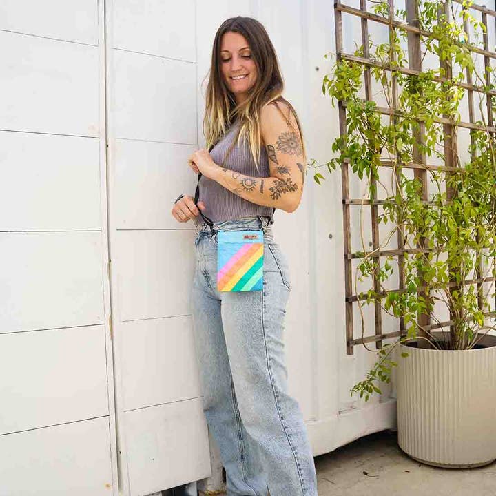 Malia Designs - Wholesale Crossbody Bag - Women's - Mini Recycled Phone Crossbody Bag - Rainbow Stripes7