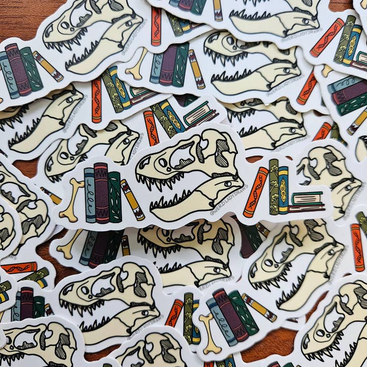 Nerd Lady Designs - Wholesale Phone & Laptop Stickers - Dinosaur Bookstack Sticker2