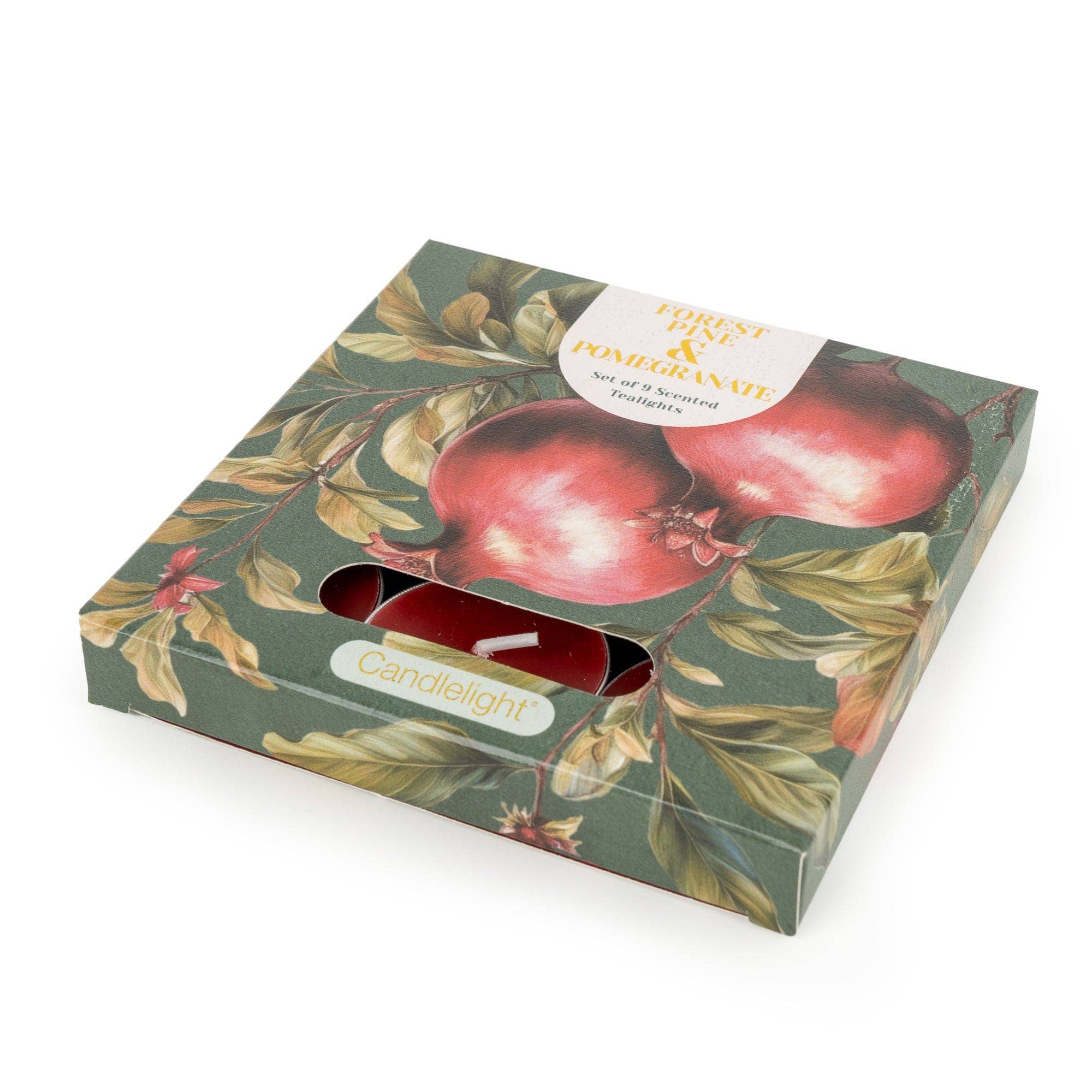 Candlelight Products Ltd – wholesale Tea light candles – Set of 9 Tealights-  Forest Pine & Pomegranate 6pk1