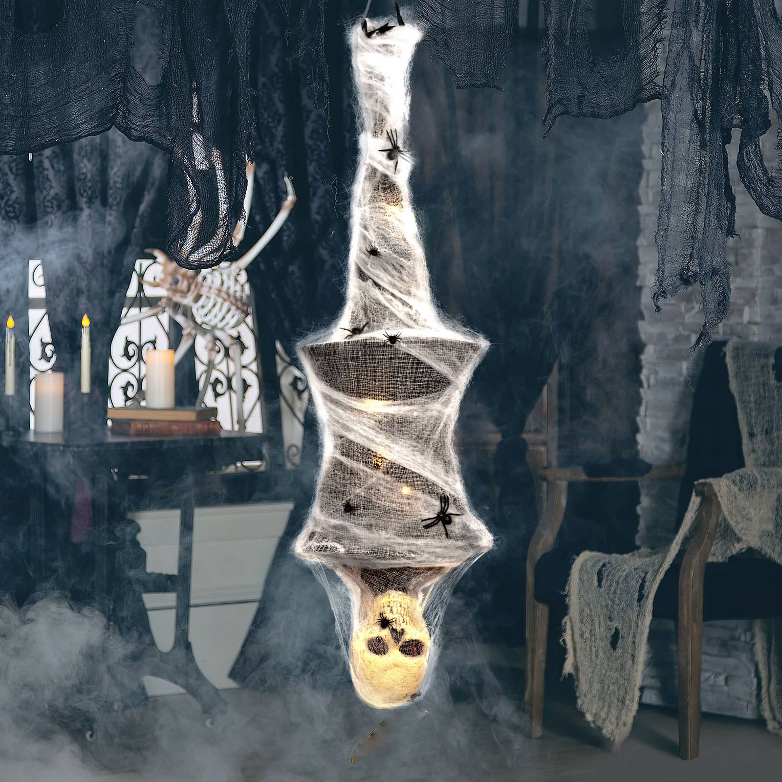 Fun Little Toys - Vendita all'ingrosso Ornamenti/decorazioni per esterni - Decorazione Halloween Fantasma Avvolto di 155 cm con Suono4