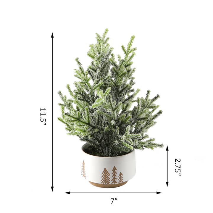 Flora Bunda Inc - Wholesale Artificial Christmas Tree - 11.5" Frosted Xmas tree in 4" Reversed Bowl Pot