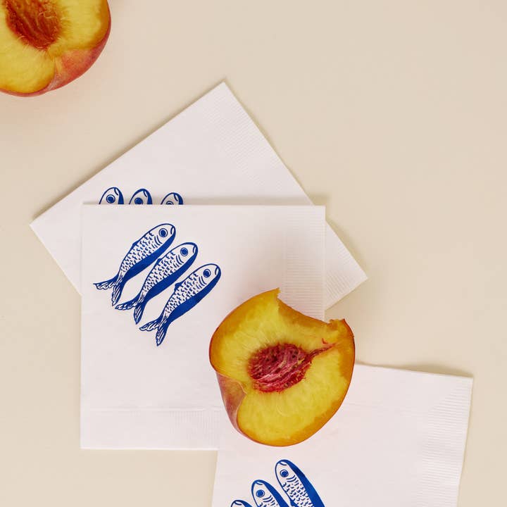 One & Only Paper - Wholesale Disposable Napkin - Sardines Cocktail Paper Beverage Napkin - Set of 20