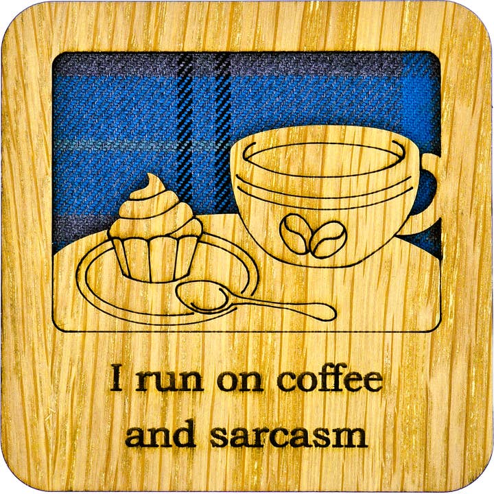 Ich renne auf Kaffee und Sarkasmus Square Coaster | LCR37 für den Großhandel von LT Creations