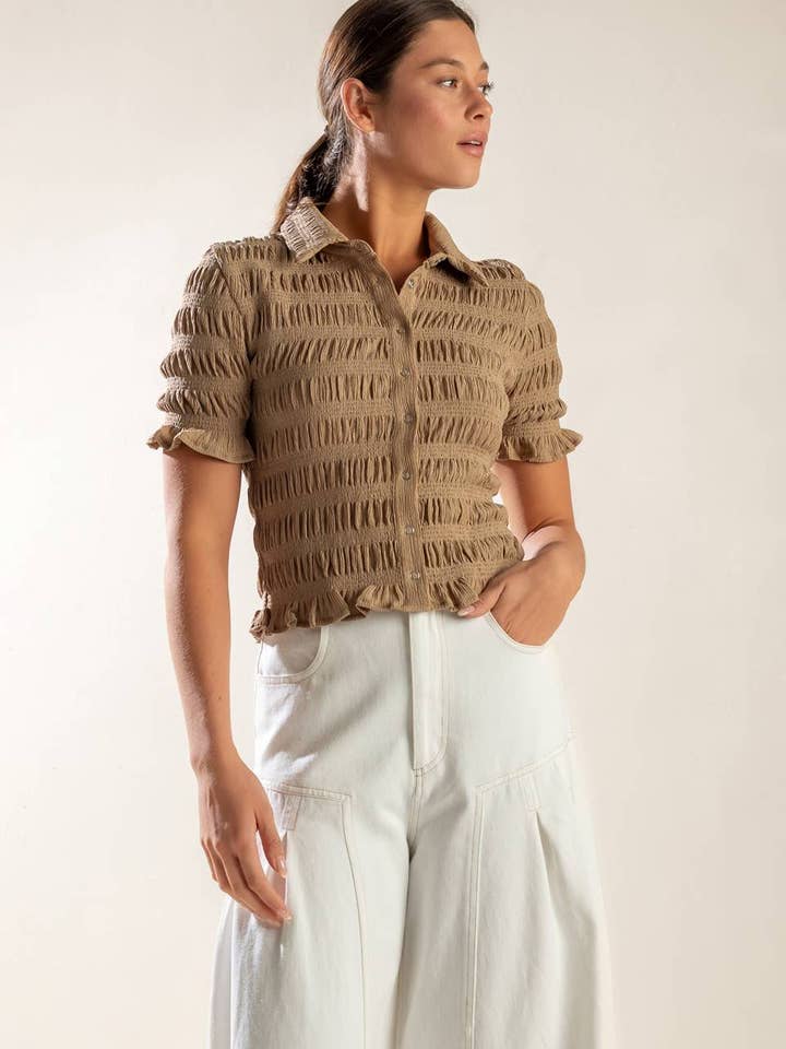 A textured woven top - FT1430 TAUPE for wholesale on Faire