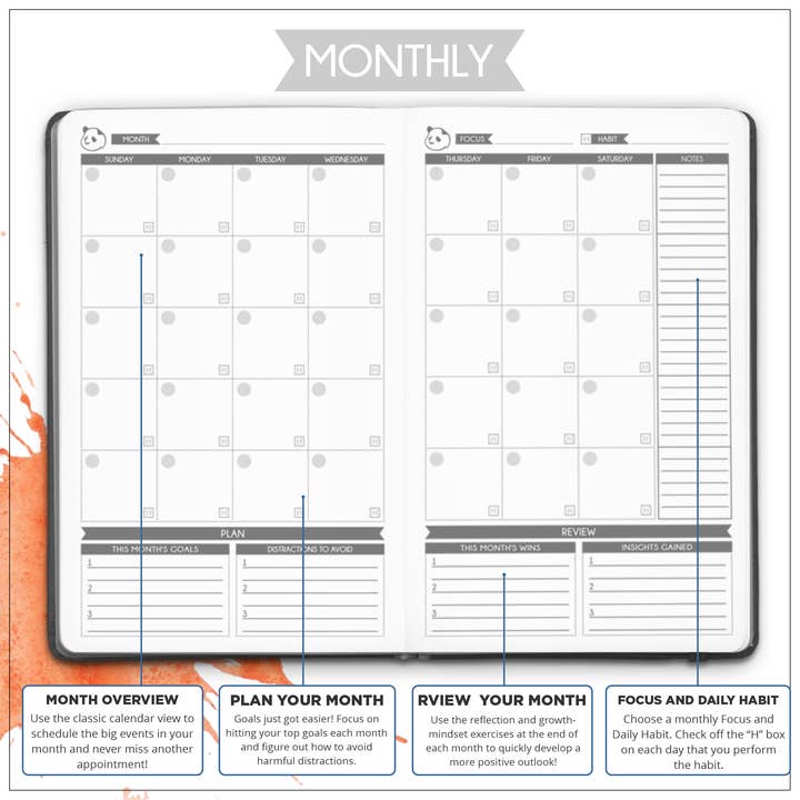 Panda Planner - Wholesale Planner - 3 Month Panda Classic - Daily Planning in 3 Sections
