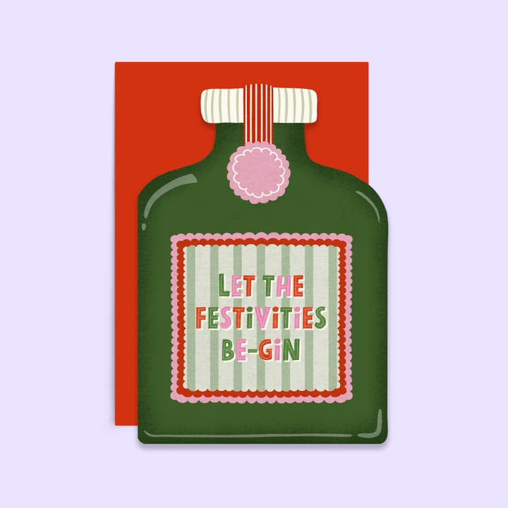 Tikkled Pink - Wholesale Christmas Card - Festivities Be-Gin Holiday Card | Christmas Shaped Card