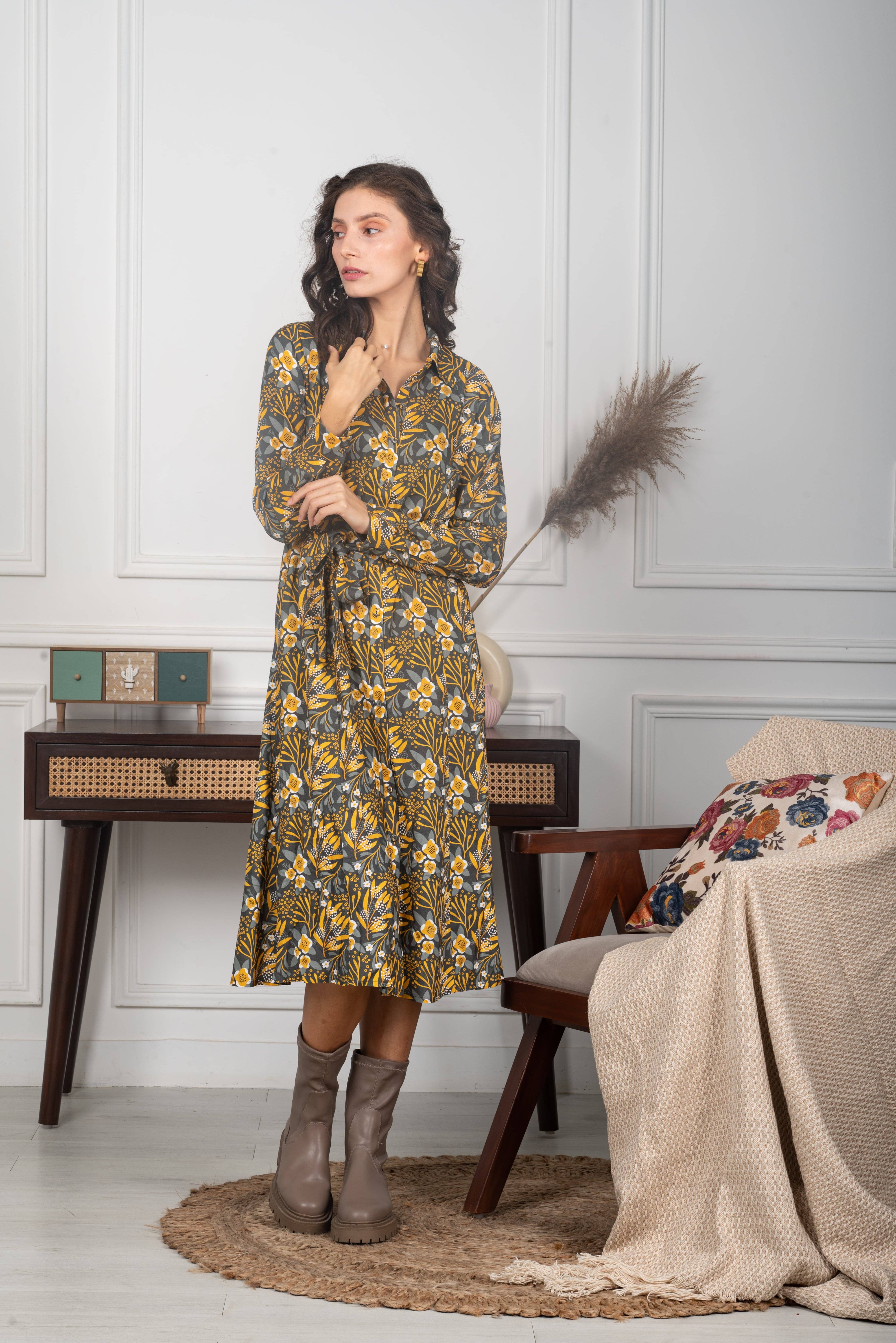 NRVNA MODE - Wholesale Dress - Women's - DANIQUE PRINTED SHIRT DRESS1