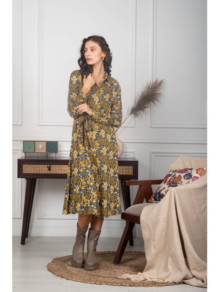 NRVNA MODE - Wholesale Dress - Women's - DANIQUE PRINTED SHIRT DRESS1