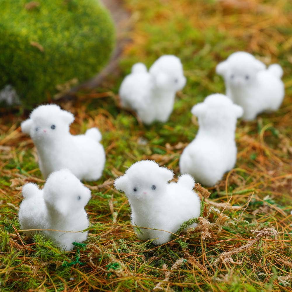 Factory Direct Craft - Wholesale Decorative Tabletop Object -  Flocked White Mini Baby Lamb Sheep (Bag of 6) 0