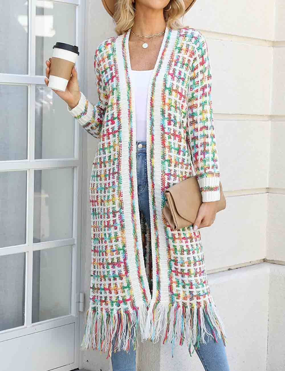 Sweetkama – wholesale Cardigan – Women’s – Ladies Multi Color Front Open Tassels Chunky Knit Cardigan6