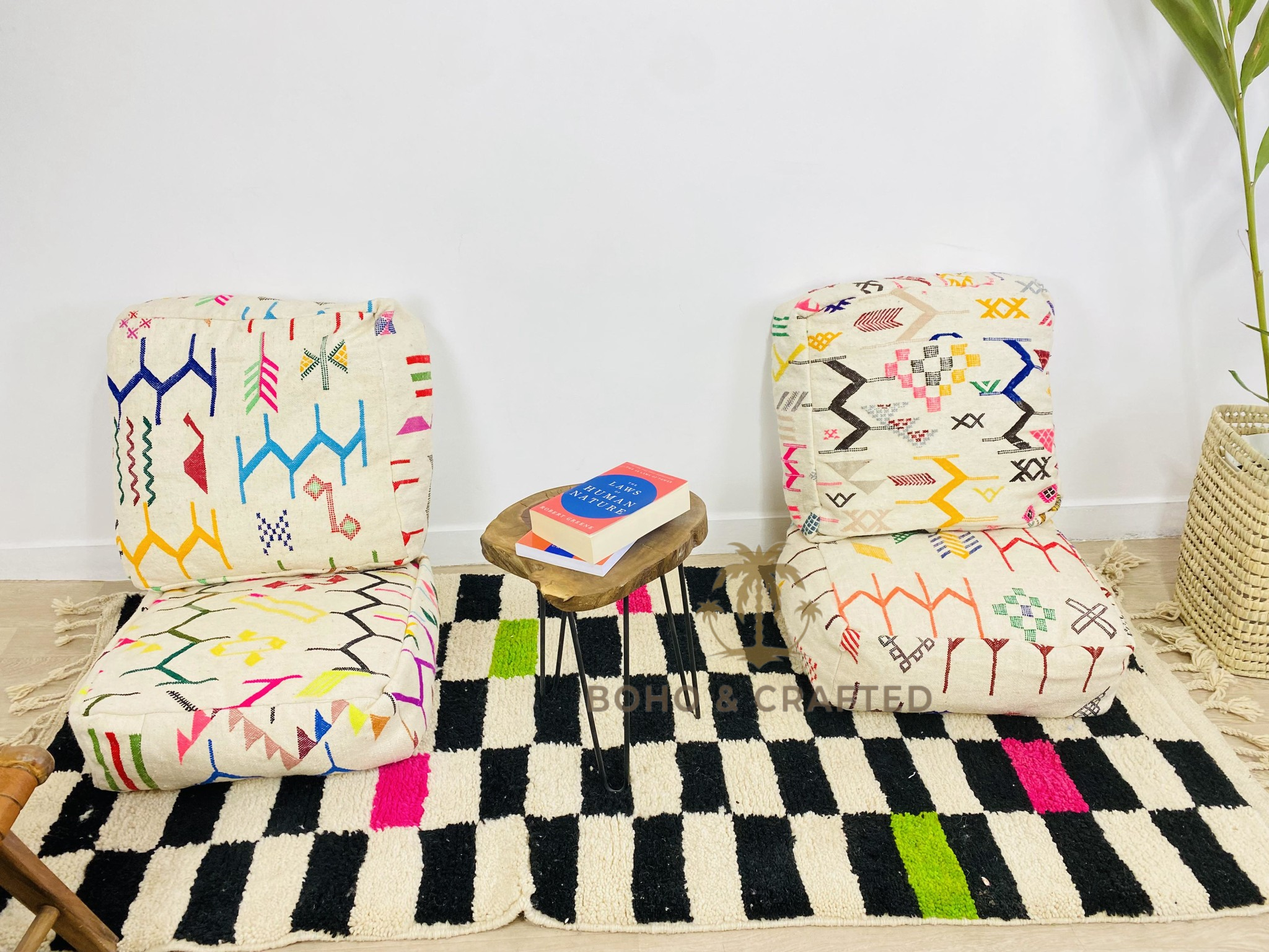 BohoVibeCraft - Wholesale Pouf - Multicolored Moroccan Kilim Pouf, Floor Pouf, wool colored4