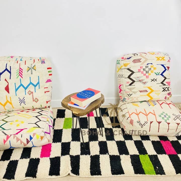 BohoVibeCraft - Wholesale Pouf - Multicolored Moroccan Kilim Pouf, Floor Pouf, wool colored4
