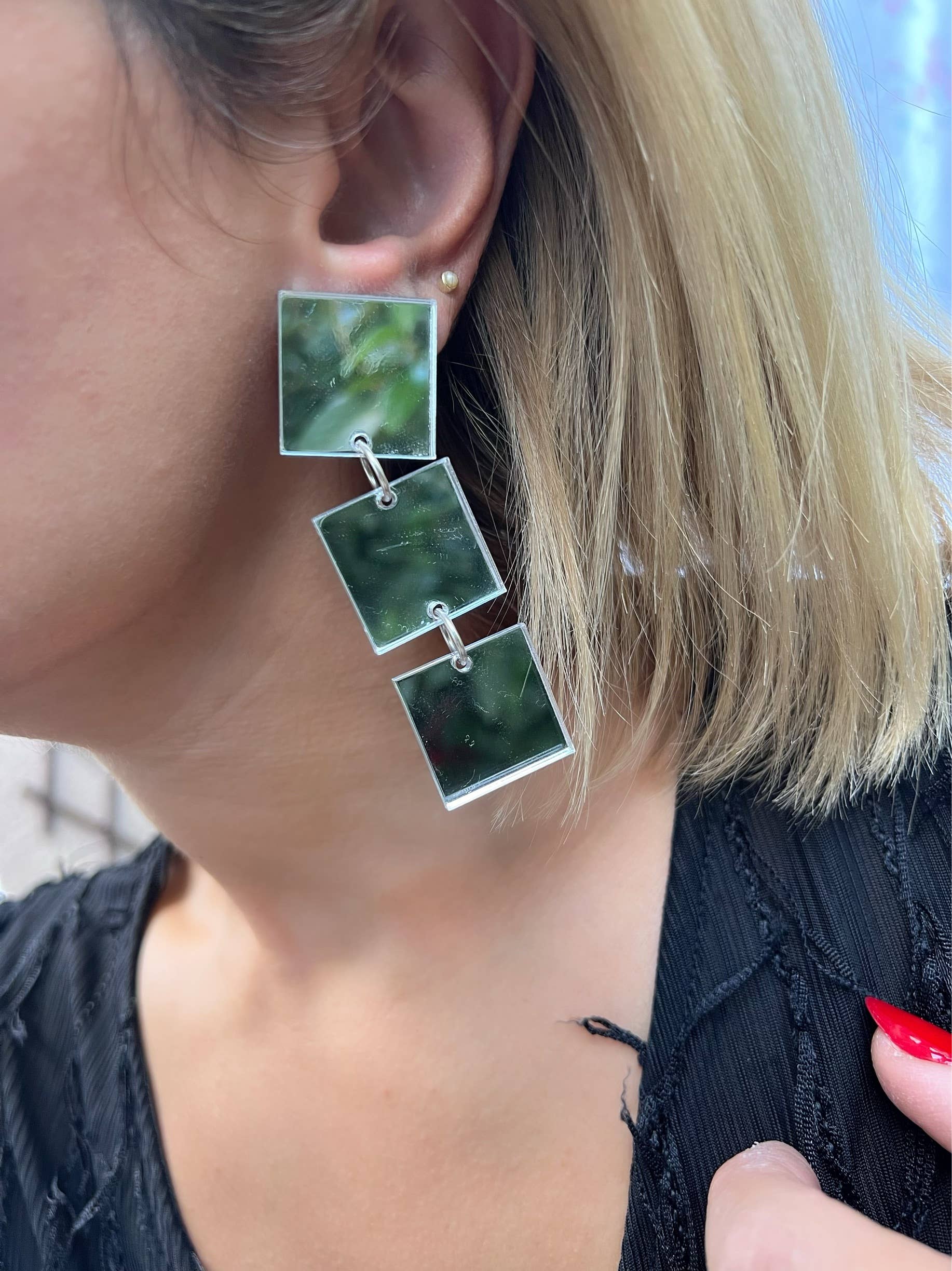 Christina Christi - Wholesale Clip-On Earrings - Long Square Clip On Earrings Silver, Handmade Earrings2