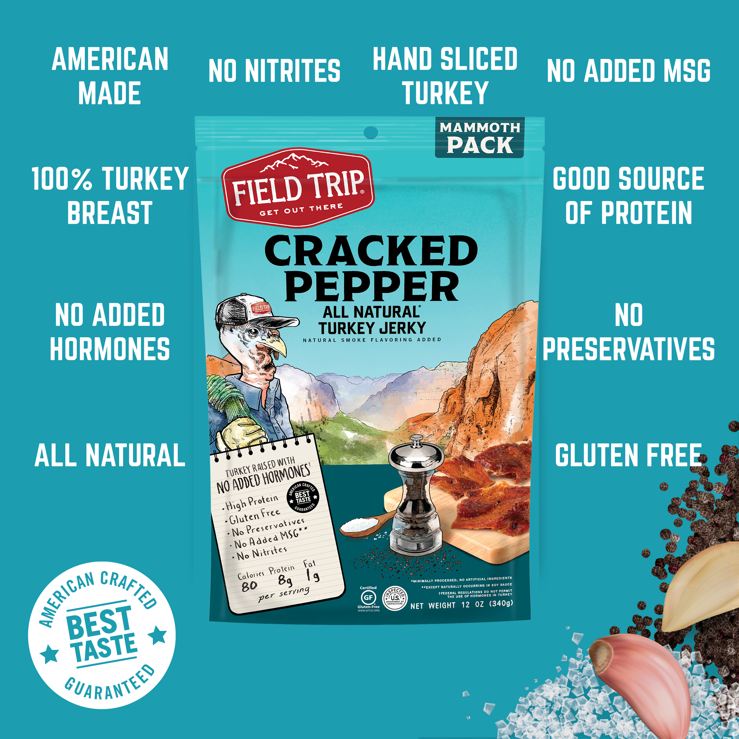 FIELD TRIP - Vente Viande séchée - Poivre craquelé Dinde Jerky (12oz)2