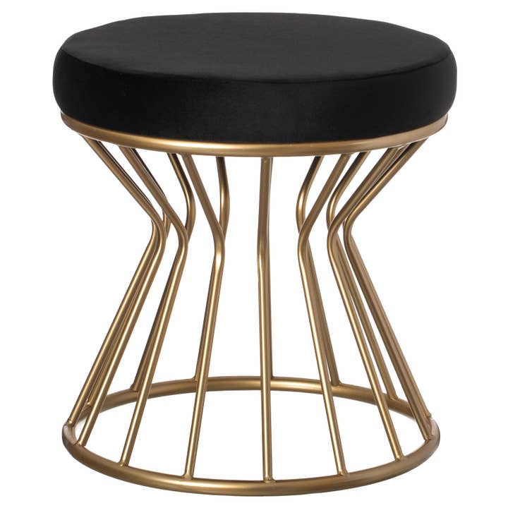 Quickway Imports – wholesale Pall – Modern rund sammet pall med böjd guld metall bas ottoman